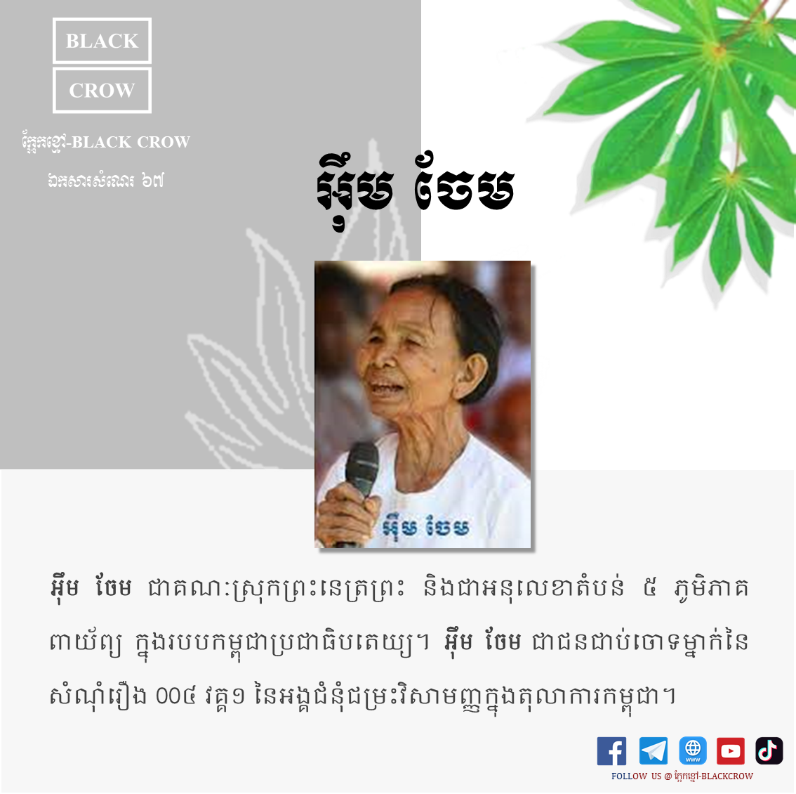 “អ៊ឹម ចែម” តួនាទីនៅក្នុងរបបកម្ពុជាប្រជាធិបតេយ្យ និងសំណុំរឿងនៅអង្គជំនុំជម្រះវិសាមញ្ញក្នុងតុលាការកម្ពុជា