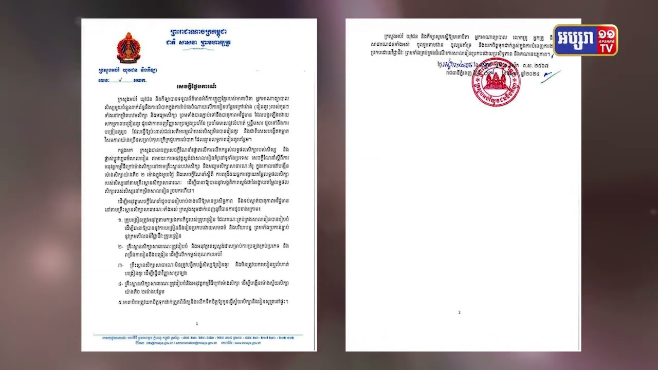 ក្រសួងអប់រំណែនាំគ្រឹះស្ថានសិក្សាលើរូបភាពអវិជ្ជមានបង្រៀនគួរ (Video Inside)